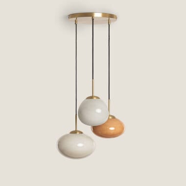 Hanglamp Ludrano in beige met goudkleurige rozet