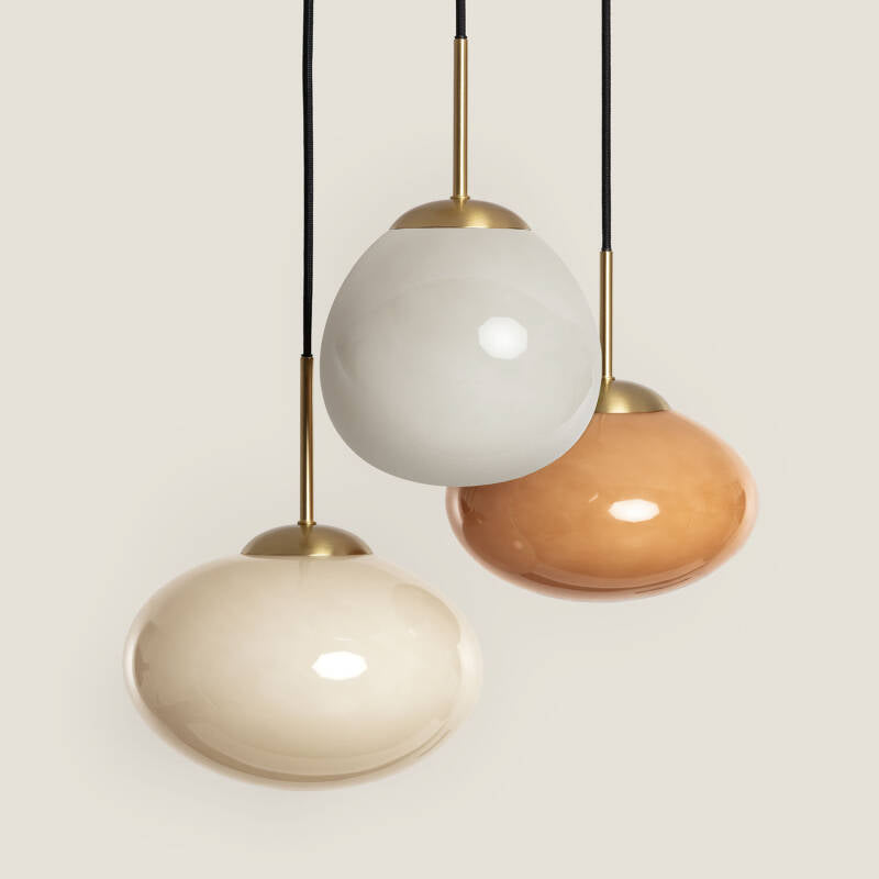 Hanglamp Ludrano in beige met drie glazen kappen