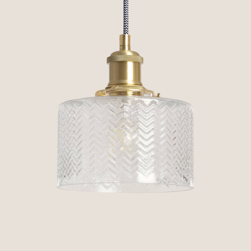 Hanglamp Pilvaro met cilindrische glazen kap en goudkleurig montuur