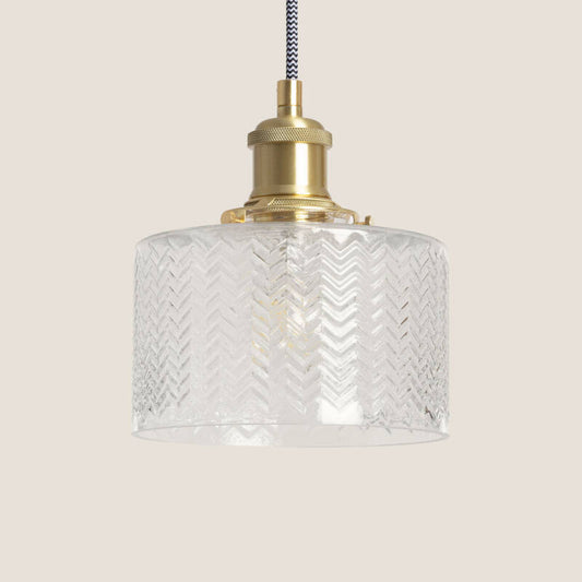 Hanglamp Pilvaro met cilindrische glazen kap en goudkleurig montuur
