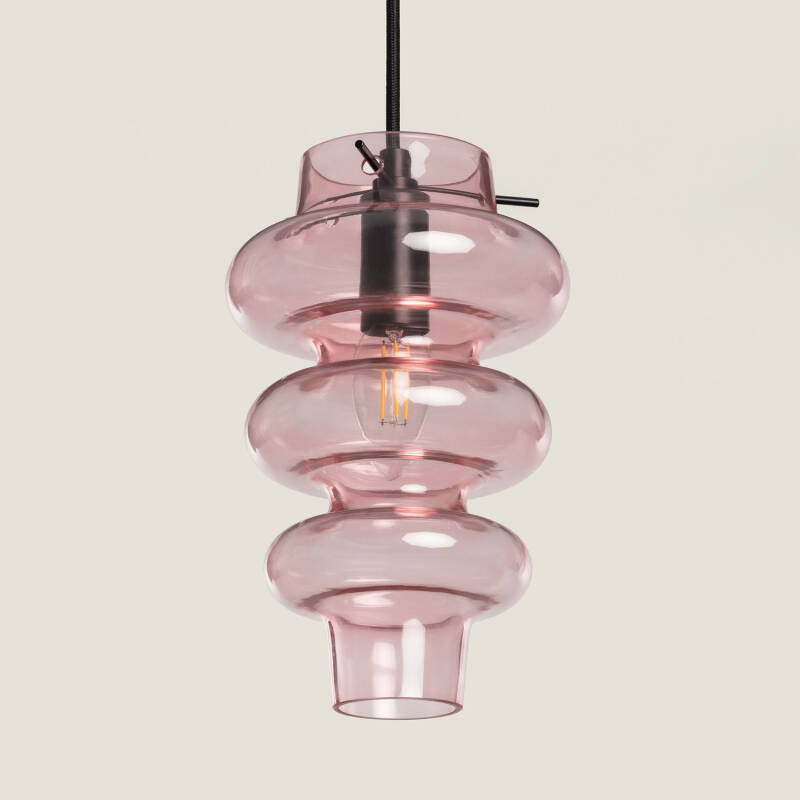 Hanglamp Novrano in roze met gestapelde glazen volumes
