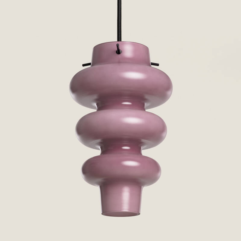 Hanglamp Novrano in lila met gestapelde glazen volumes