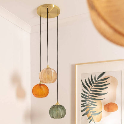 Hanglamp Sildavo met drie glazen kappen aan een ronde rozet