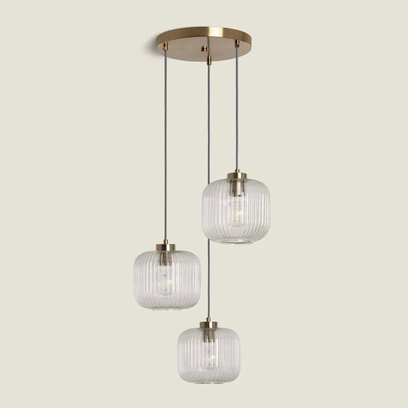 Hanglamp Ventaro met drie transparante glazen kappen