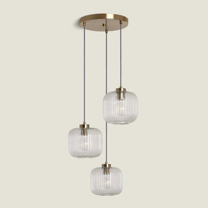 Hanglamp Ventaro met drie transparante glazen kappen