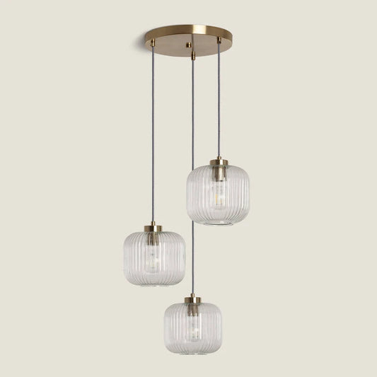 Hanglamp Ventaro met drie transparante glazen kappen