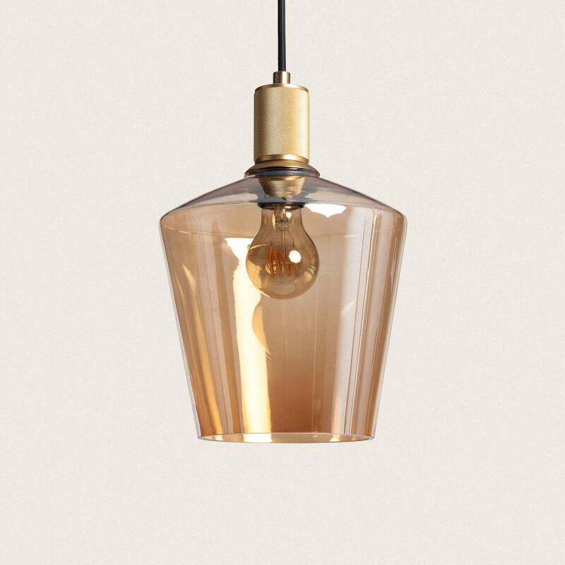 Hanglamp Ormivo met cilindrische amberkleurige glazen kap