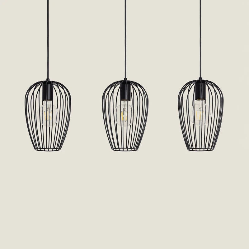 FLUVARO zwarte hanglamp met drie kappen