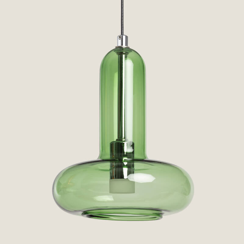Hanglamp Cordano in groen met rond glazen volume
