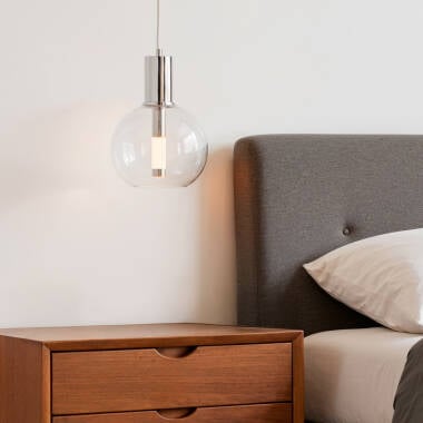 Hanglamp Brenaro in chroom, glazen kap