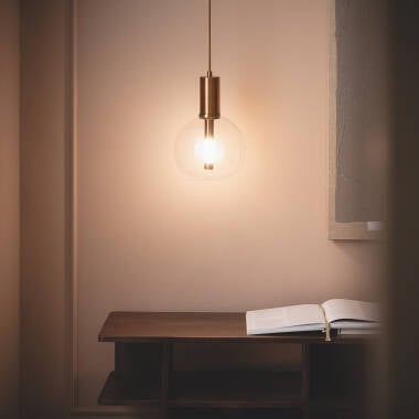 Hanglamp Brenaro in goud, glazen kap