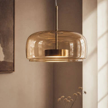 Hanglamp Calvano, amberkleurige glazen kap