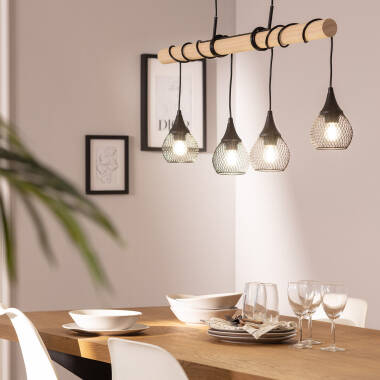 Detail van de houten balk van de COLDIVO hanglamp in zwart