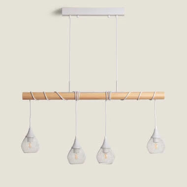 Detail van de houten balk van de COLDIVO hanglamp in wit