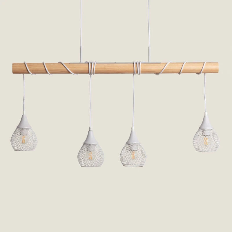COLDIVO langwerpige hanglamp van hout en aluminium in wit