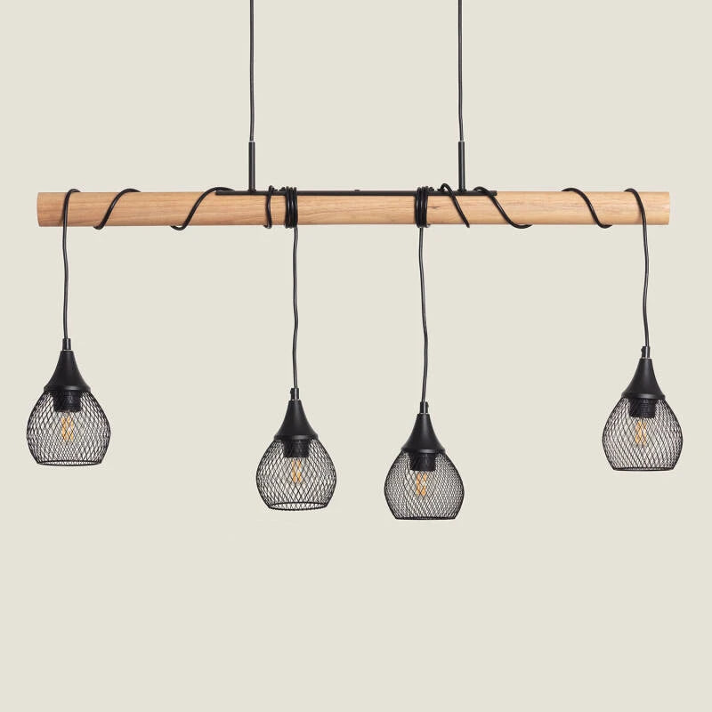 COLDIVO langwerpige hanglamp van hout en aluminium in zwart