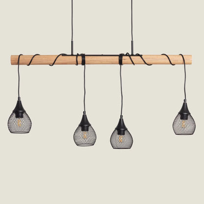 COLDIVO langwerpige hanglamp van hout en aluminium in zwart