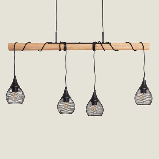 COLDIVO langwerpige hanglamp van hout en aluminium in zwart