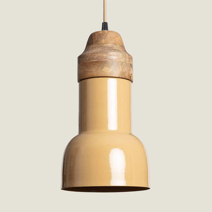 URNARO gele hanglamp van hout en metaal