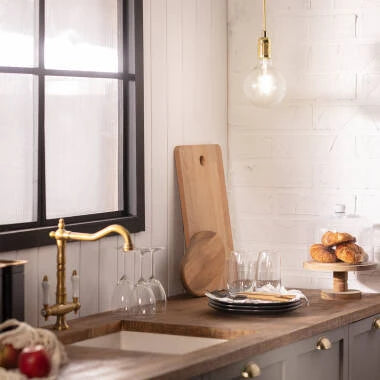 HESTRAVO hanglamp met goudkleurige plafondkap