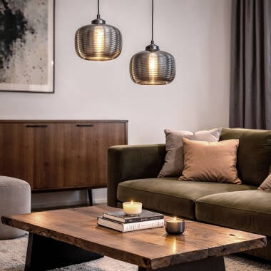 Hanglamp Fintavo in rookgrijs, zijaanzicht
