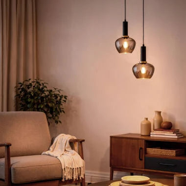 Hanglamp Mendaro in rookgrijs, zijaanzicht