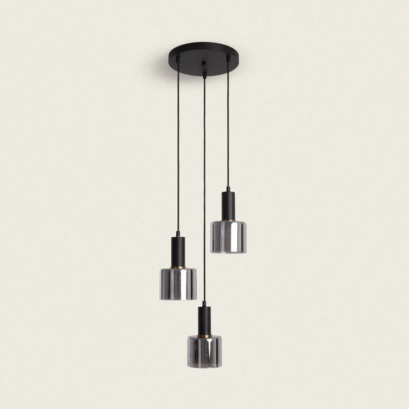 JOLSTARO hanglamp met drie rookgrijze glazen kappen