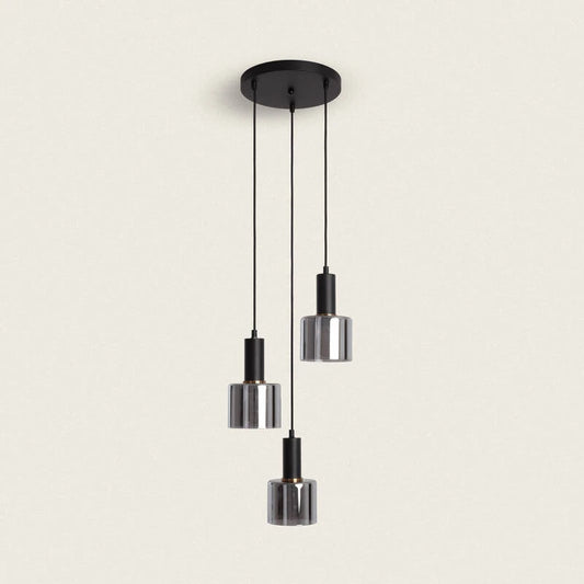 JOLSTARO hanglamp met drie rookgrijze glazen kappen