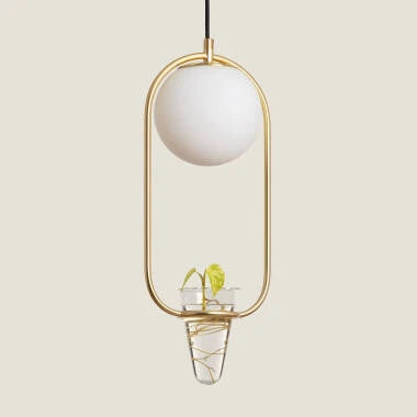 Hanglamp Ospravo in goud, ophanging en plafondkap