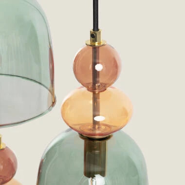 Hanglamp Wolbaro in groen, aanzicht van onderen
