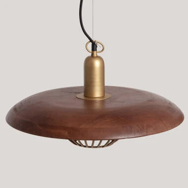 Hanglamp Fastano, kap van hout en metaal