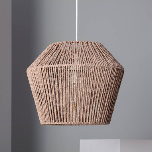 FRALIVO brede hanglamp van gevlochten papier in bruin