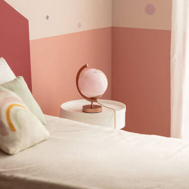MELDANO glazen bollamp met continentenmotief, rosegoud