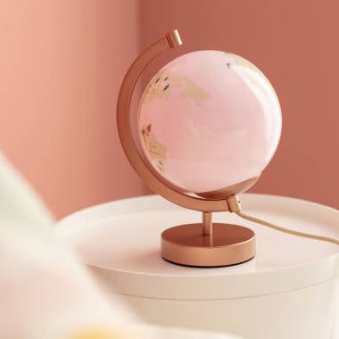 MELDANO glazen bollamp met continentenmotief, rosegoud