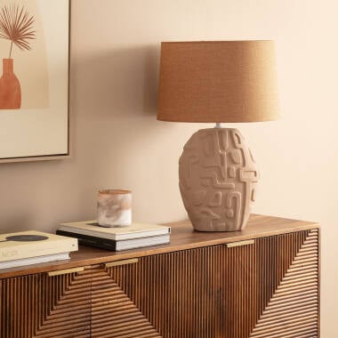 LOMPARO tafellamp van keramiek en linnen in beige, afbeelding 4