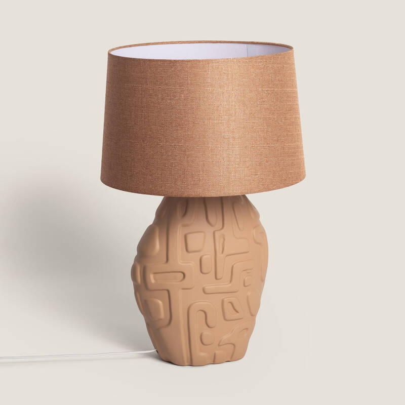 LOMPARO tafellamp van keramiek en linnen in beige, afbeelding 1