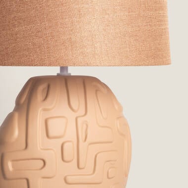 LOMPARO tafellamp van keramiek en linnen in beige, afbeelding 5