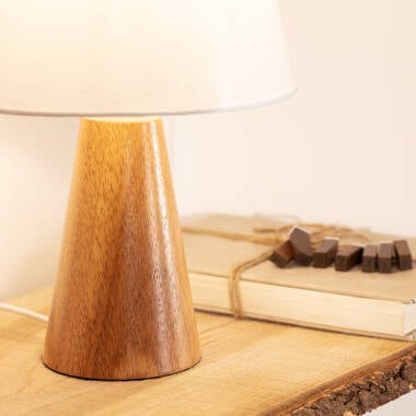 GONDANO houten tafellamp met textielen kap in naturel