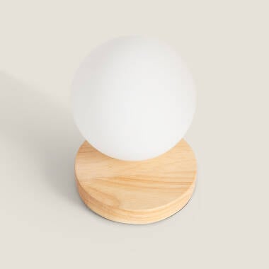 OSTRARO tafellamp van hout en opaalglas, afbeelding 4