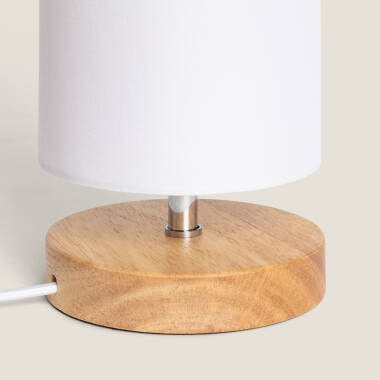 NIRVANO houten tafellamp met witte textielen kap