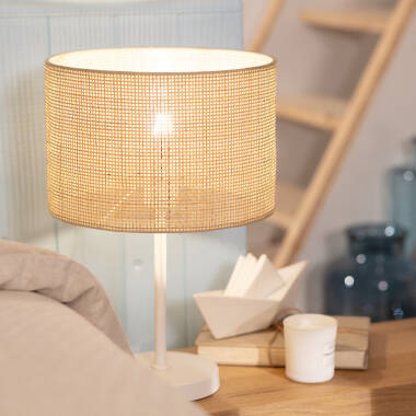 DORVANO tafellamp van rotan en wit metaal, afbeelding 3