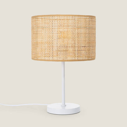 DORVANO tafellamp van rotan en wit metaal