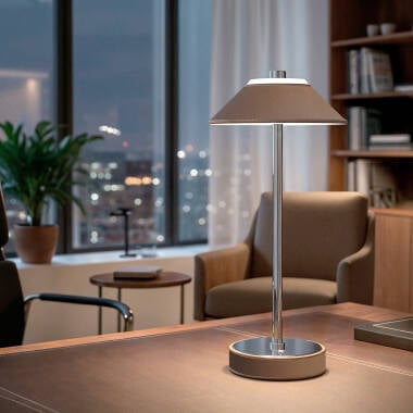ULSARO oplaadbare LED tafellamp van leer en metaal in bruin, afbeelding 2