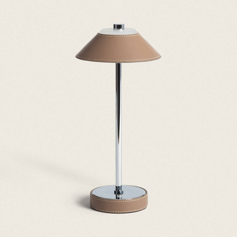ULSARO oplaadbare LED tafellamp van leer en metaal in bruin, afbeelding 1