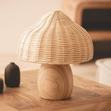TAVLARO tafellamp van hout en rotan, afbeelding 3