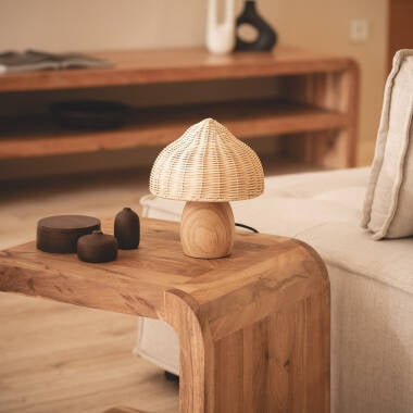 TAVLARO tafellamp van hout en rotan, afbeelding 4