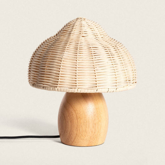 TAVLARO tafellamp van hout en rotan, afbeelding 1