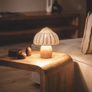TAVLARO tafellamp van hout en rotan, afbeelding 2