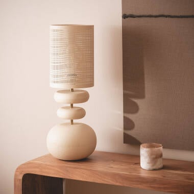 MOSDANO beige metalen tafellamp met ronde kap