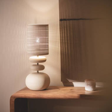 MOSDANO beige metalen tafellamp met ronde kap
